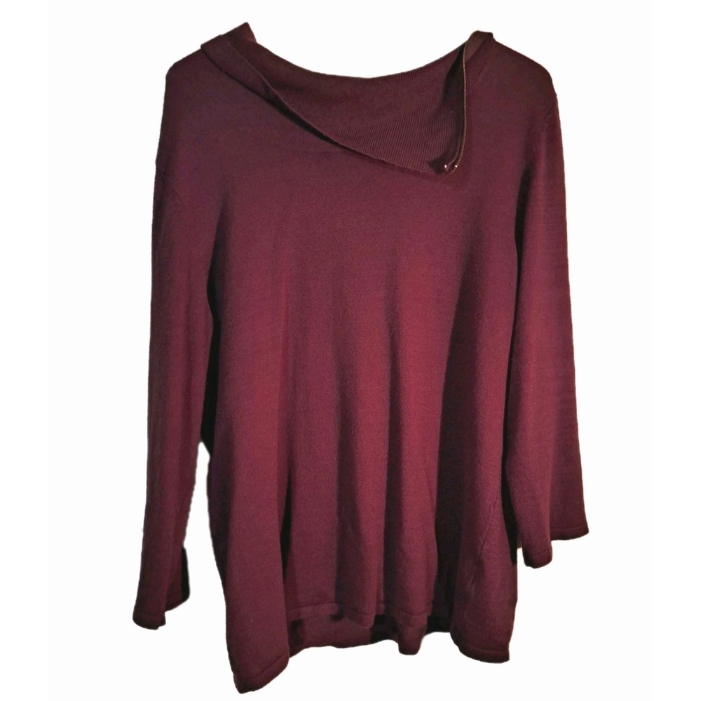 Carolyn Taylor Womens Sweater Burgundy Red Zip Side Neck Xlarge